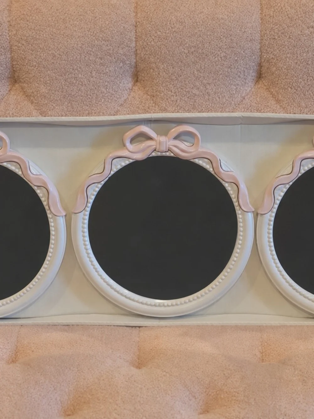 Pink Bow Round Mirrors Set - 3 Decorative Wall Mirrors